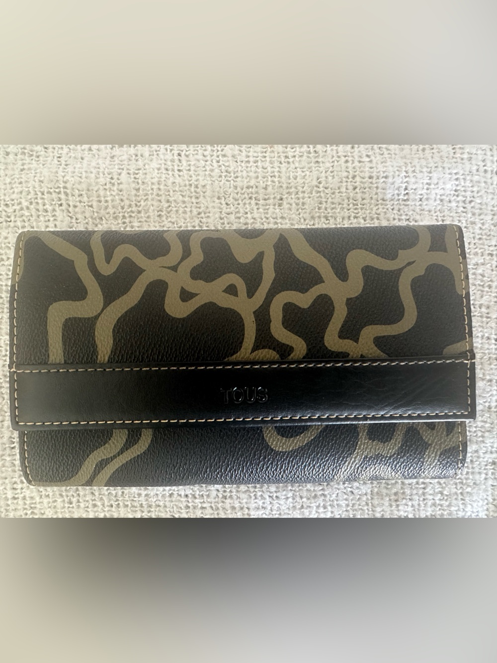 TOUS Black and Olive Patterned Leather Long Wallet
